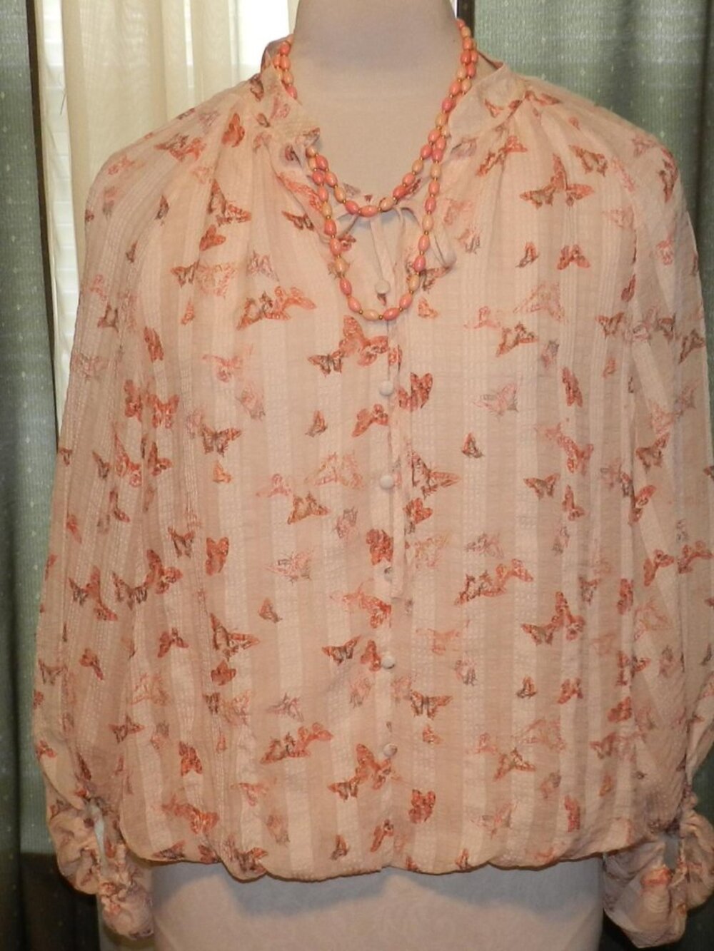 Cato size 14 / 16 lined buttoned blouse butterflies pink / peach long sleeved